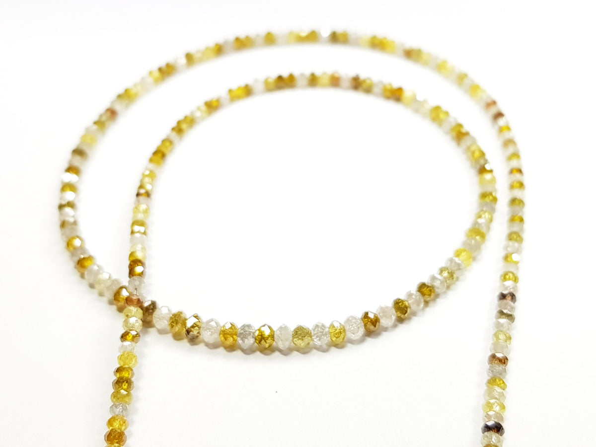 Natural White Yellow Color Polished Loose Diamond Beads 16" Strand Necklace